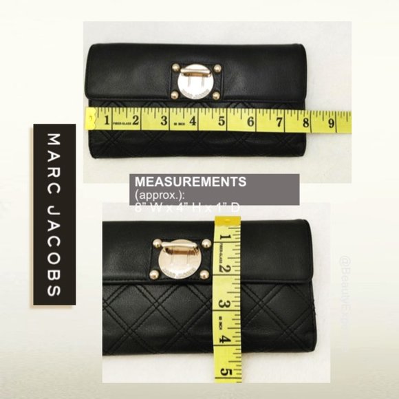 MARC JACOBS Wallet Black Genuine Leather Quilted Trifold Cards Bills Slots Bill… - Picture 10 of 11